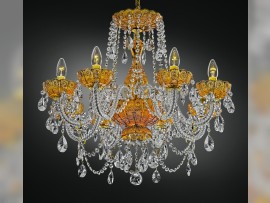 Orange crystal chandelier with PK500 hand cut amber glass