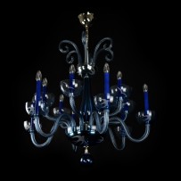 12-armige Version des blauen Murano-Kronleuchters
